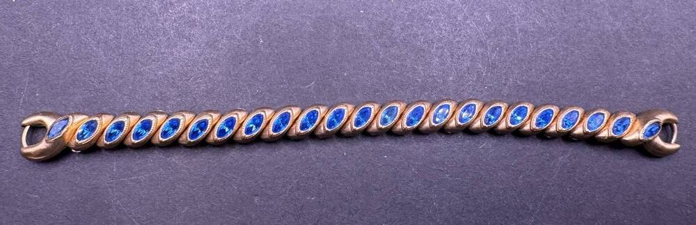 Bretton Gold Tone Link Bracelet Blue Marquise Rhinestone Stones Vintage Style